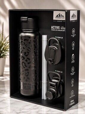 Active 40oz Stainless Steel Water Bottle - Black Leopard